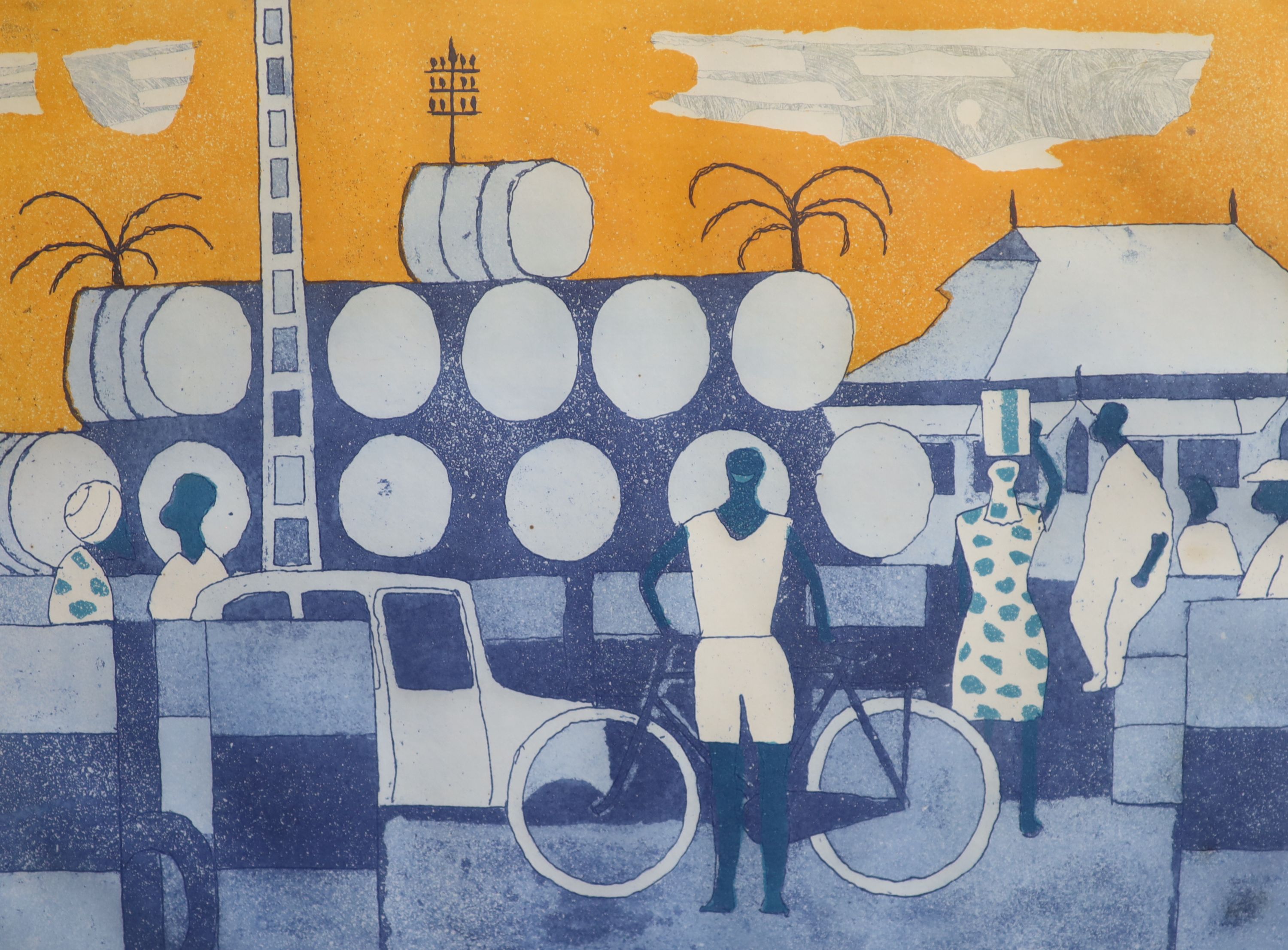 Julian Trevelyan (1910-1988), Outside Kampala, Etching with aquatint printed in colours, 34 x 47 cm